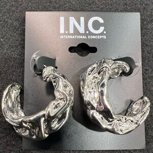INC International Concepts Silver Textured Hoop Earrings